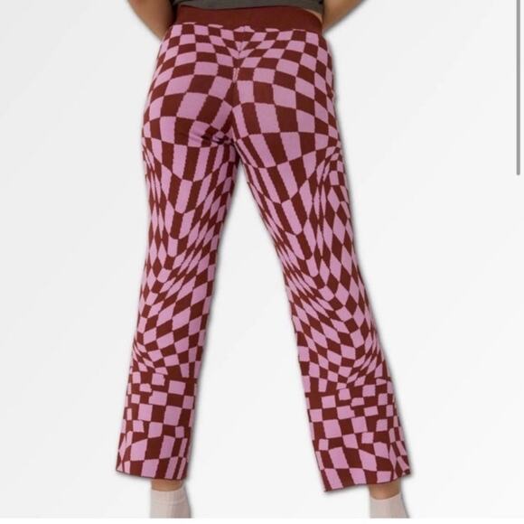 NWT Daydreamer Pink and Brown Checkered Magenta Wave Knit Pant S - Picture 2 of 9